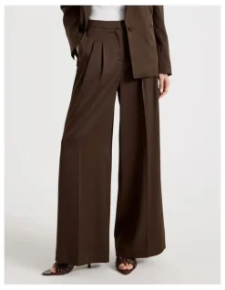 Blaq Satin Pleat Front Wide Leg Pant in Brown