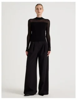 Blaq Sheer Detail Long Sleeve Knit Top in Black