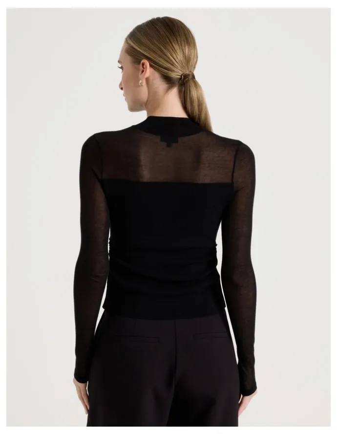 Blaq Sheer Detail Long Sleeve Knit Top in Black