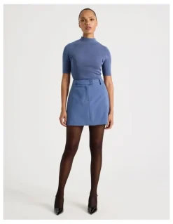 Blaq Tailored Mini Skirt in Dusty Blue