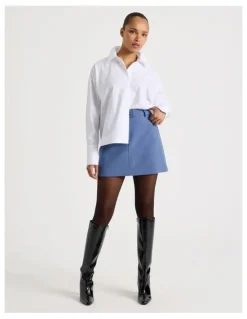 Blaq Tailored Mini Skirt in Dusty Blue