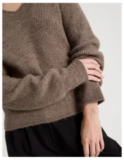 Blaq V Neck Knit Jumper in Taupe