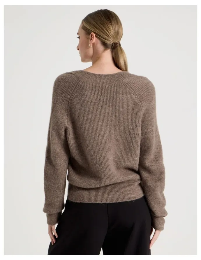 Blaq V Neck Knit Jumper in Taupe