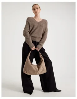 Blaq V Neck Knit Jumper in Taupe