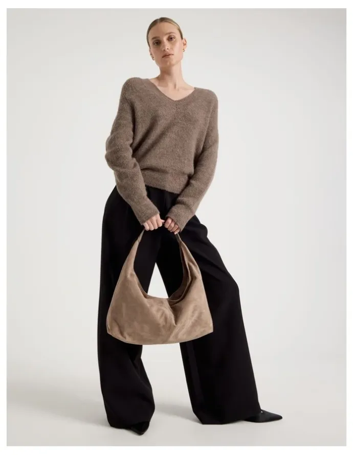 Blaq V Neck Knit Jumper in Taupe