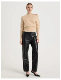 Blaq Wool Mohair Blend Fluffy Off The Shoulder Knit Jumper in Stone