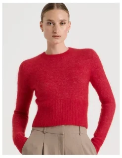 Blaq Wool Mohair Blend Fluffy Knit Jumper in Red