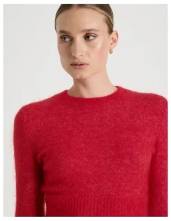 Blaq Wool Mohair Blend Fluffy Knit Jumper in Red