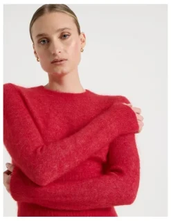 Blaq Wool Mohair Blend Fluffy Knit Jumper in Red