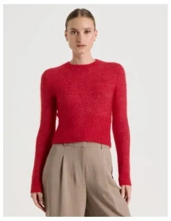 Blaq Wool Mohair Blend Fluffy Knit Jumper in Red