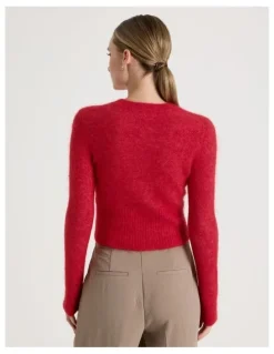 Blaq Wool Mohair Blend Fluffy Knit Jumper in Red