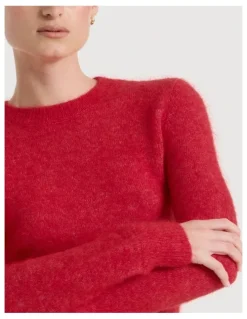 Blaq Wool Mohair Blend Fluffy Knit Jumper in Red