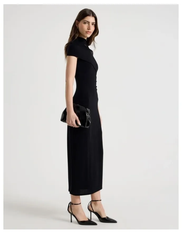 Blaq Glitter Mesh Midi Dress in Black