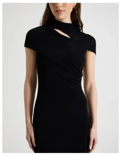 Blaq Glitter Mesh Midi Dress in Black