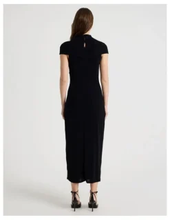 Blaq Glitter Mesh Midi Dress in Black