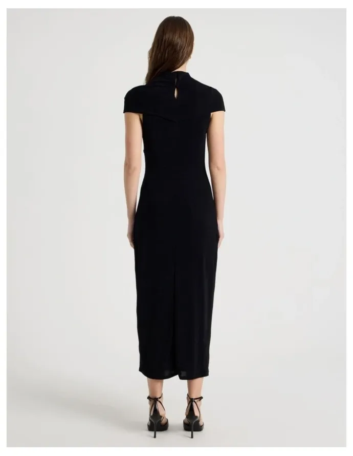 Blaq Glitter Mesh Midi Dress in Black