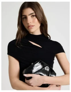 Blaq Glitter Mesh Midi Dress in Black
