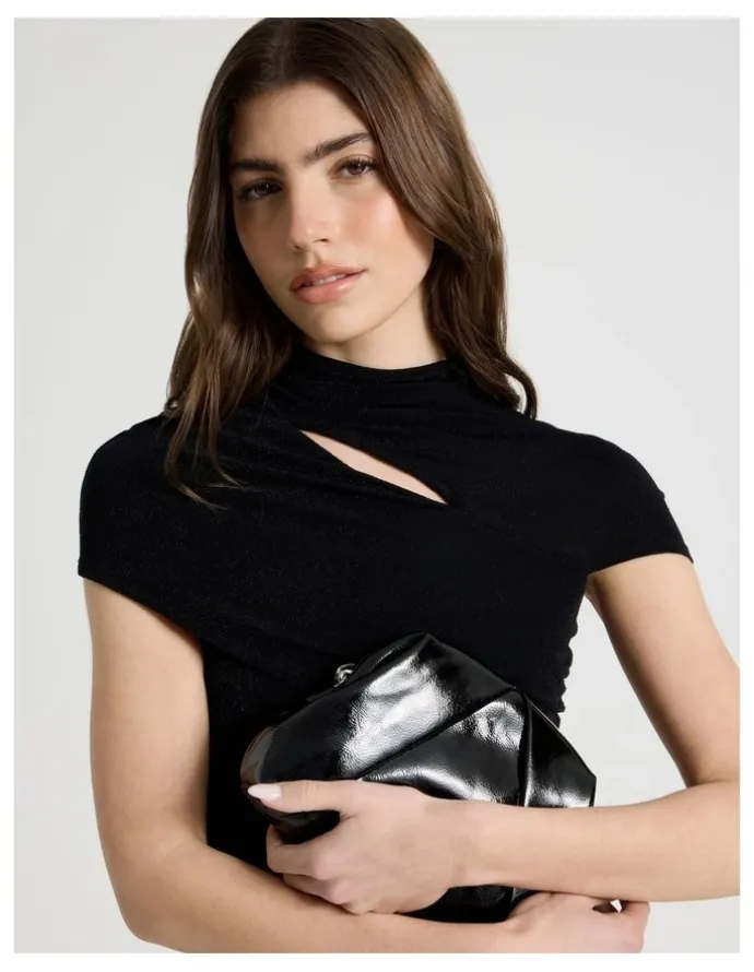 Blaq Glitter Mesh Midi Dress in Black