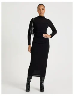 Blaq Jersey Long Sleeve Midi Dress in Black