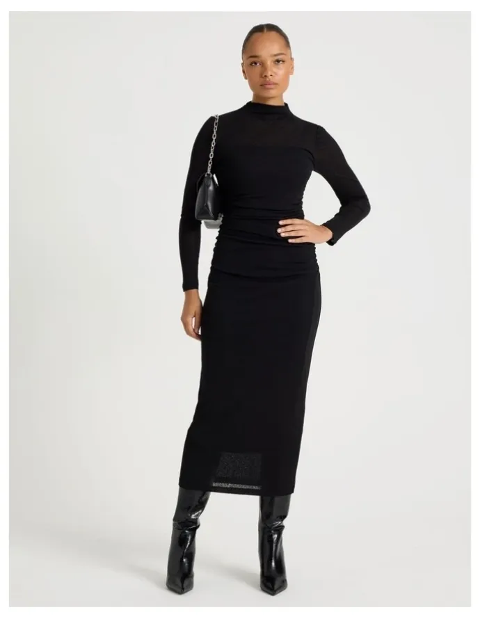 Blaq Jersey Long Sleeve Midi Dress in Black