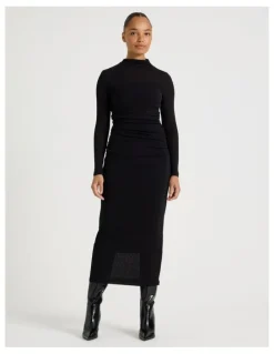 Blaq Jersey Long Sleeve Midi Dress in Black