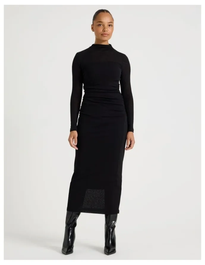 Blaq Jersey Long Sleeve Midi Dress in Black
