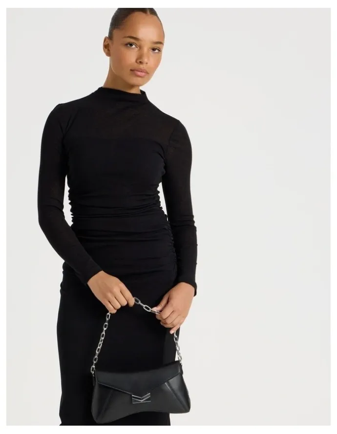 Blaq Jersey Long Sleeve Midi Dress in Black