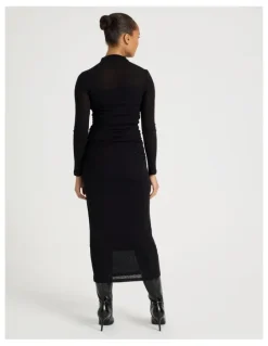 Blaq Jersey Long Sleeve Midi Dress in Black