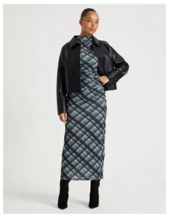 Blaq Jersey Long Sleeve Midi Dress in Atlantic Check