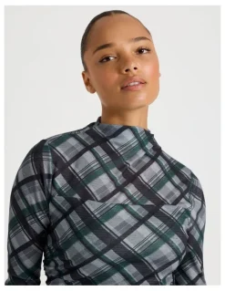Blaq Jersey Long Sleeve Midi Dress in Atlantic Check