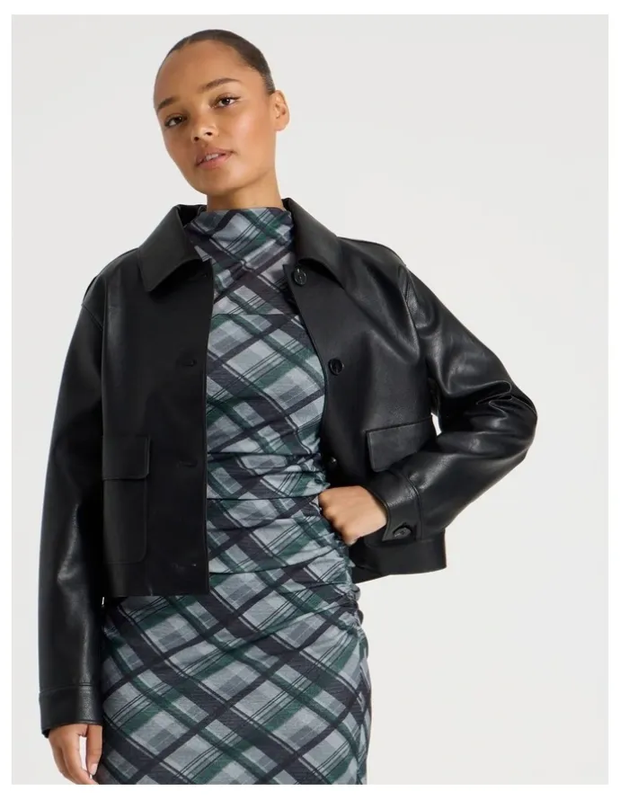 Blaq Jersey Long Sleeve Midi Dress in Atlantic Check