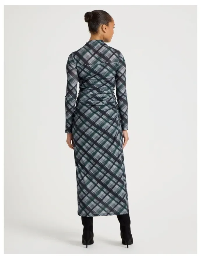 Blaq Jersey Long Sleeve Midi Dress in Atlantic Check