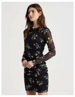 Blaq Mesh Long Sleeve Mini Dress in Black