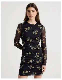 Blaq Mesh Long Sleeve Mini Dress in Black