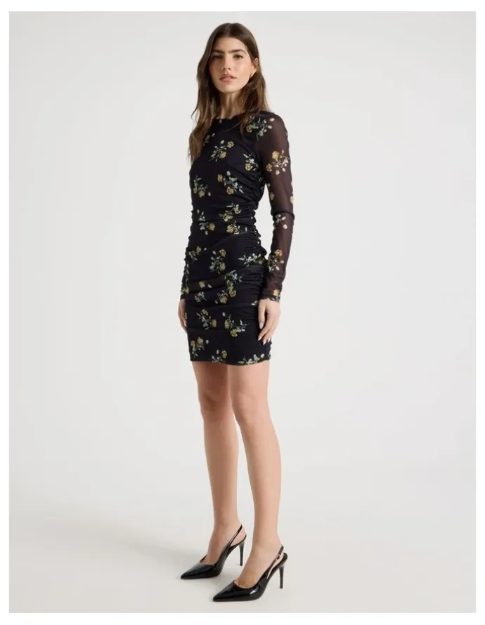 Blaq Mesh Long Sleeve Mini Dress in Black