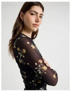 Blaq Mesh Long Sleeve Mini Dress in Black