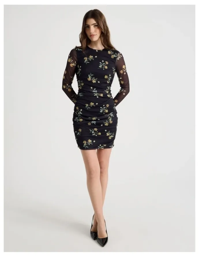 Blaq Mesh Long Sleeve Mini Dress in Black