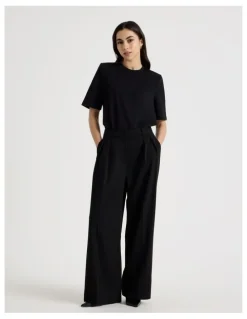 Blaq Petite Double Pleat Wide Pants in Black