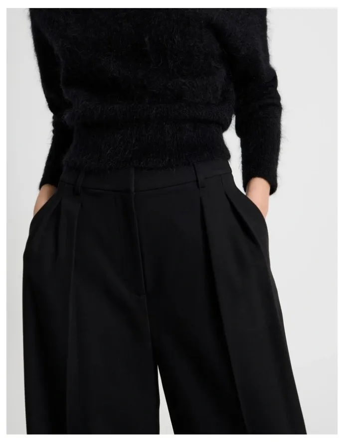 Blaq Petite Double Pleat Wide Pants in Black