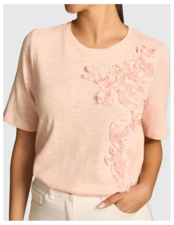 Blue Illusion Applique Half Sleeve Tee - Ballet Slipper