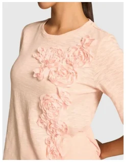 Blue Illusion Applique Half Sleeve Tee - Ballet Slipper