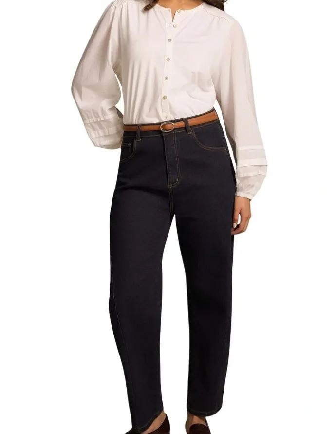 Blue Illusion Barrel Leg Jean - Dark Denim