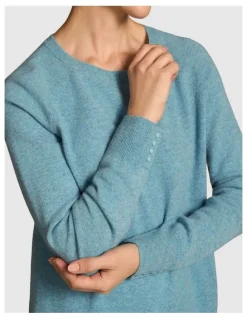 Blue Illusion Button Detail Merino Jumper - Aqua Marle