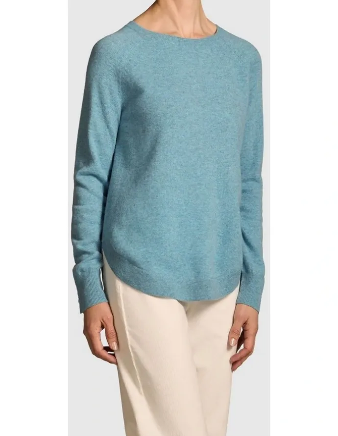 Blue Illusion Button Detail Merino Jumper - Aqua Marle