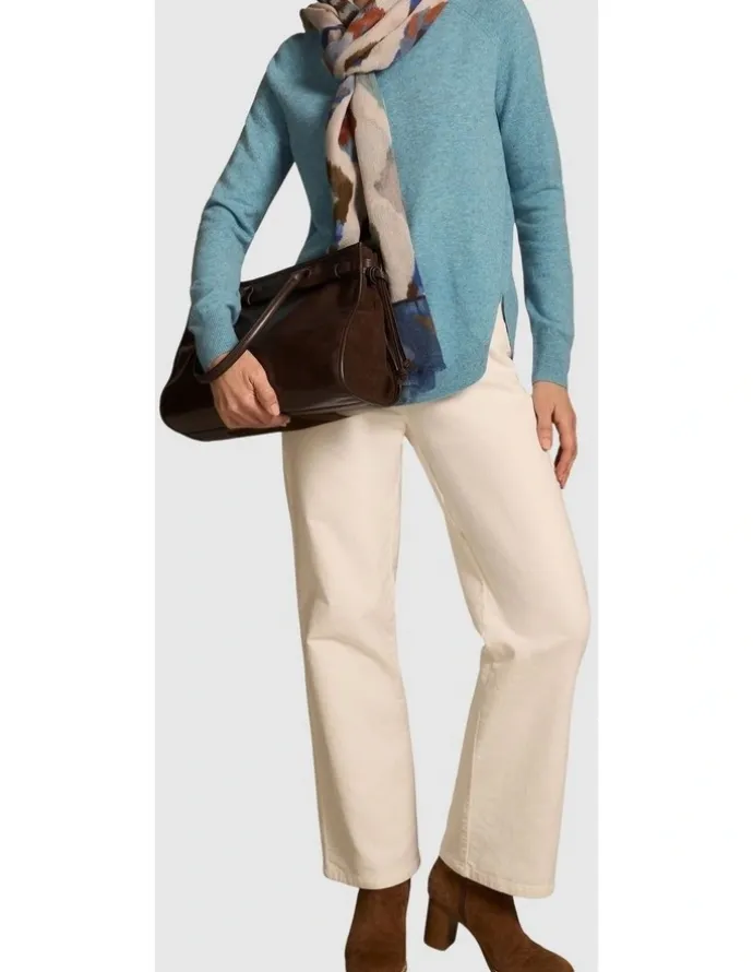 Blue Illusion Button Detail Merino Jumper - Aqua Marle