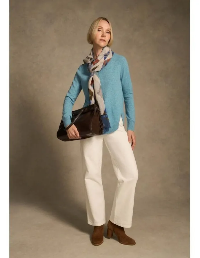 Blue Illusion Button Detail Merino Jumper - Aqua Marle