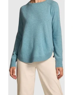 Blue Illusion Button Detail Merino Jumper - Aqua Marle