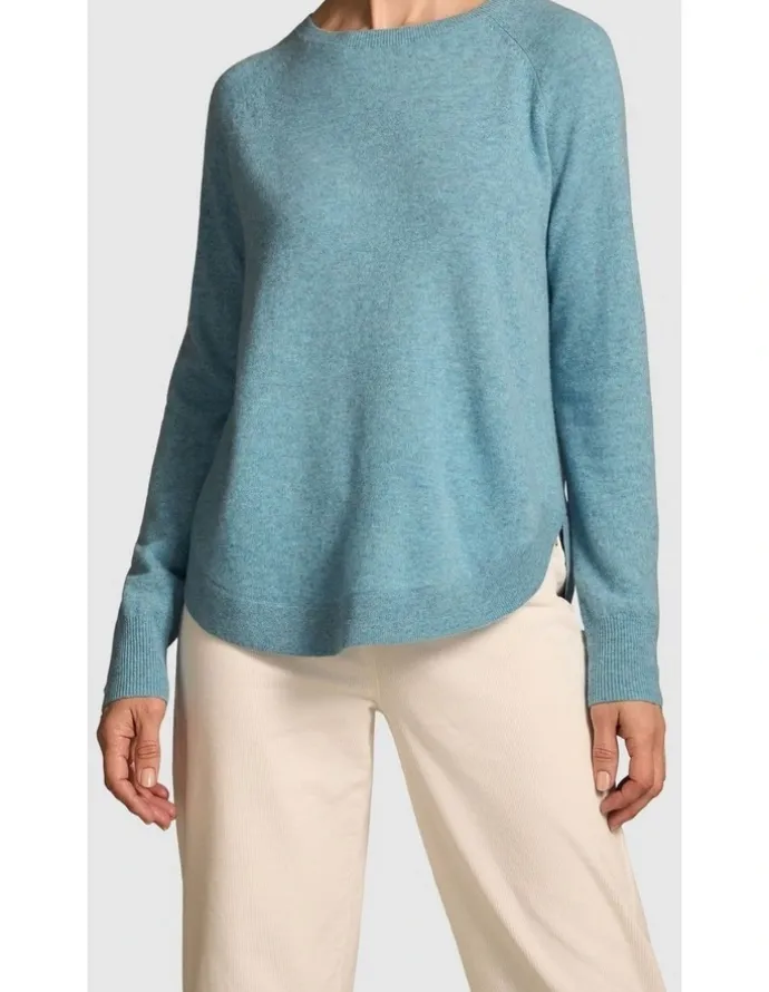 Blue Illusion Button Detail Merino Jumper - Aqua Marle