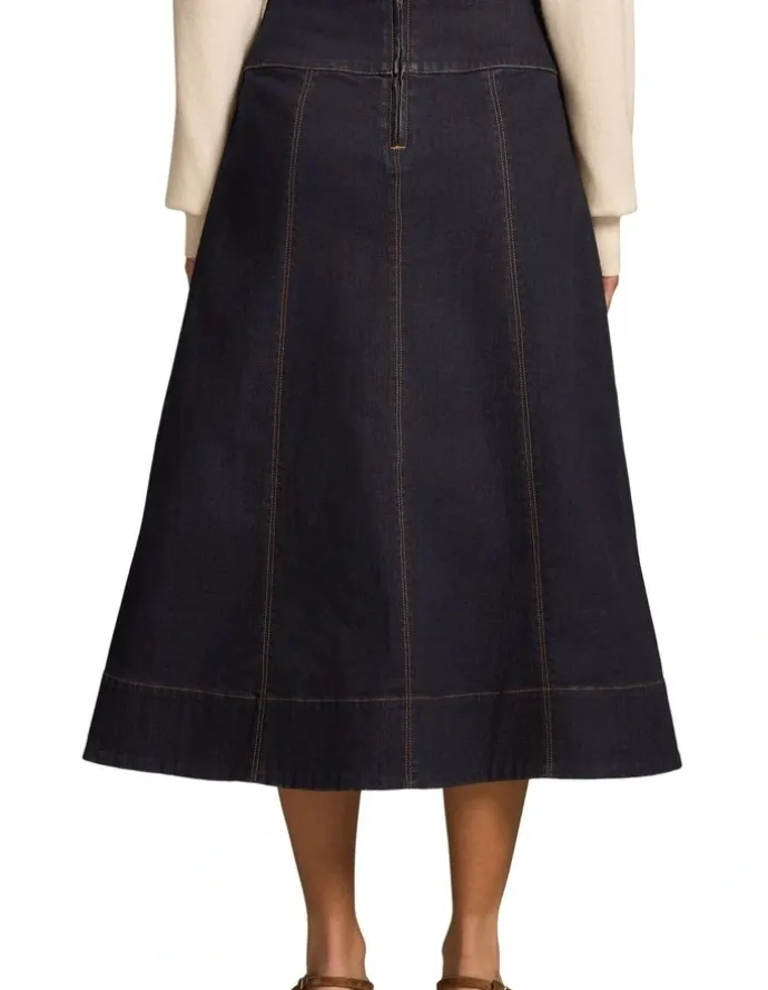 Blue Illusion Button Front Denim Skirt - Dark Denim