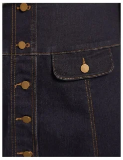 Blue Illusion Button Front Denim Skirt - Dark Denim